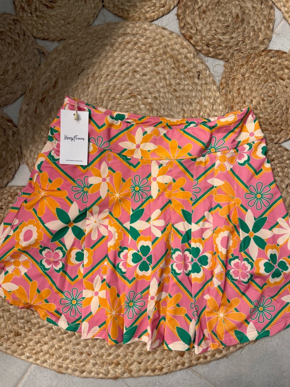 Kenny Flowers Pink Floral Mini Skirt with Green & Yellow Accents